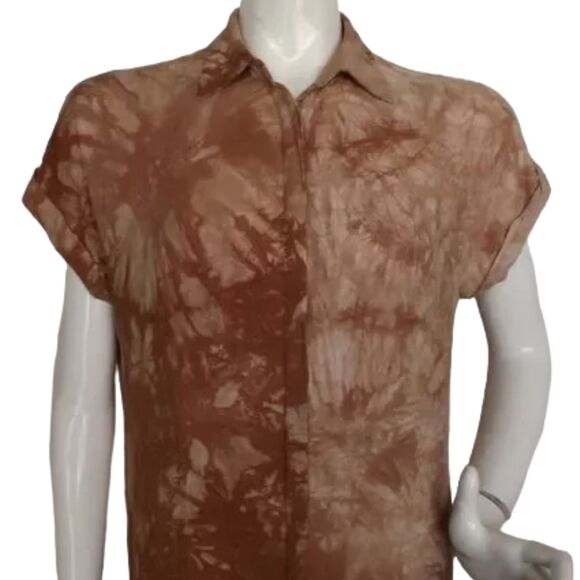 LULUS Shirt Dress, XS, Rust Brown Tie-dye, Short sleeve, button front, Rayon - Picture 4 of 14